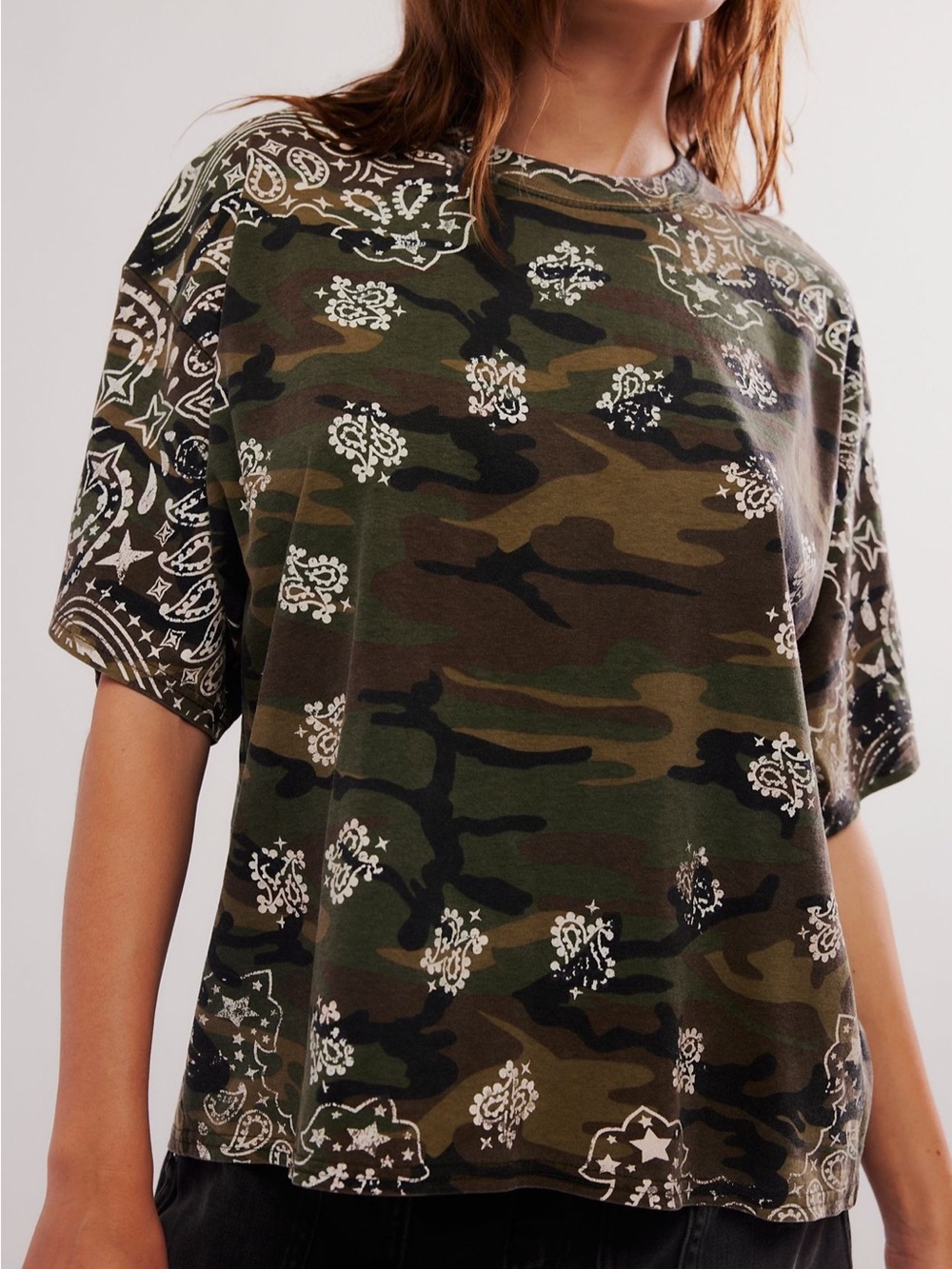 Free People Camo Bandana Short Sleeve Tee